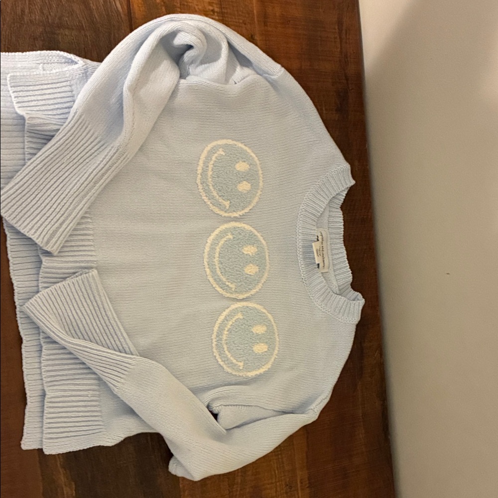 cupcakes & cashmere Light Blue Kids Sweater with Smiley Faces